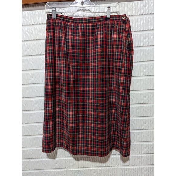 Pendleton Women's 14P  Green Plaid Summer Weight Wool Pleated Skirt - Picture 1 of 6